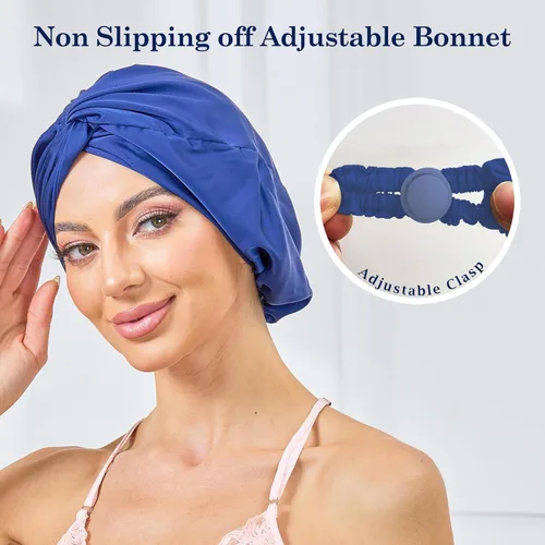 Vista 80 de Gorro de satén de seda ajustable para envolver el cabello para dormir, gorro de dormir de doble capa, turbante nocturno para cabello largo y rizado