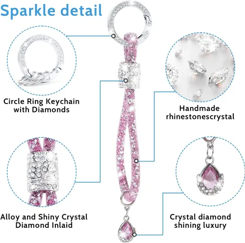 Vista 5 de SUTUMOR Llavero con diamantes de imitación brillantes, decoración glamorosa para llaves de automóvil para mujer, accesorio de llavero brillante