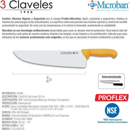 Vista 3 de 3 Claveles Cuchillo Carnicero Polipropileno Amarillo 12.6 in - 13 Pulgadas FH 3C