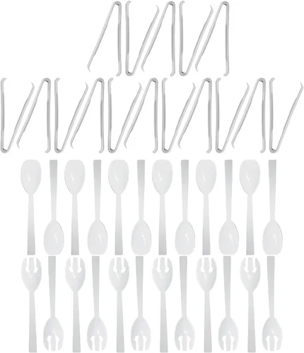 Vista 11 de Party Essentials Kit de utensilios de plástico para servir bufé, cucharas, tenedores, pinzas, 20 piezas, color negro