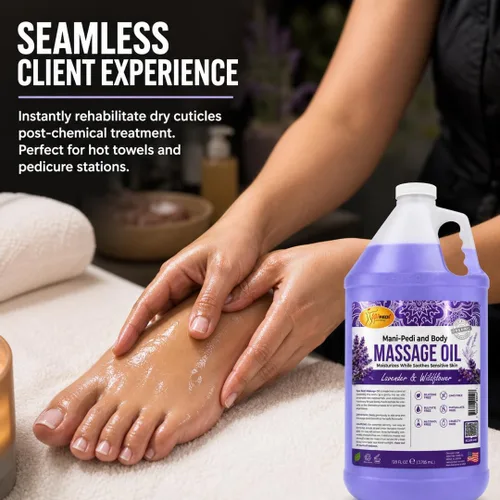 Vista 4 de SPA REDI - Aceite de masaje, flor silvestre de lavanda, pedicura profesional de 128 onzas, manicura, terapia de masaje de cuerpo completo con aceite