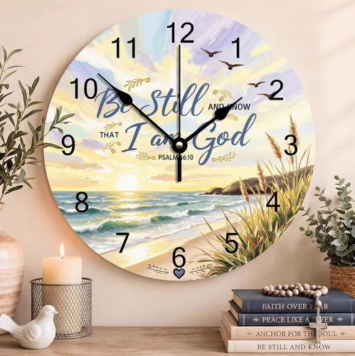 Vista 53 de Reloj de pared con versículo bíblico, con cita religiosa, reloj de madera, texto inspirador cristiano, reloj de madera rústico personalizado