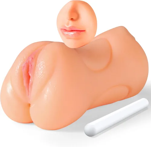 Vista 7 de 3 en 1 Masturbador Masculino de Bolsillo, Juguetes Sexuales para Adultos con Vagina Texturizada 3D y Ano Apretado y Palo Secante, Muñeca Sexual