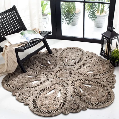 Vista 4 de SAFAVIEH Alfombra redonda de 3 pies, colección de fibra natural, óxido, yute hecho a mano, diseño floral bohemio decorativo (NF360T)