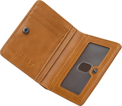 Vista 15 de Alldaily Billetera pequeña RFID para mujer, compacta y delgada, plegable, con bolsillo de viaje, mini cartera para damas, Beige