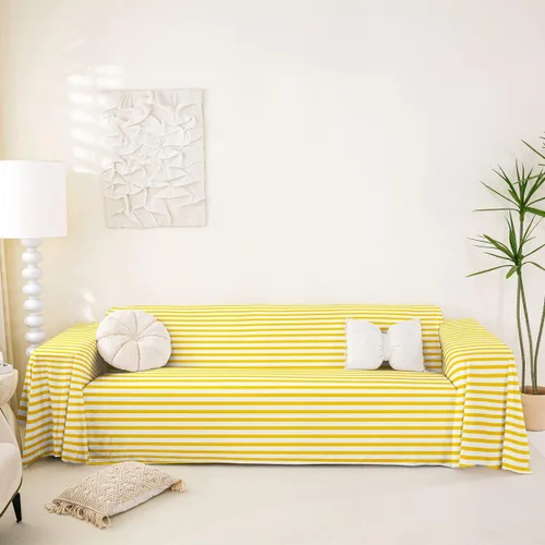 Vista 15 de Erosebridal Funda de sofá retro color beige y blanco, 71 x 91 pulgadas, estilo granja, protector de sofá, protector de sofá para hombres y mujeres