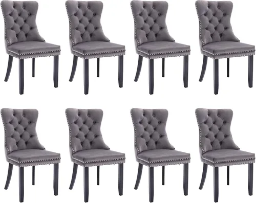 Vista 111 de SoarFlash Juego de 2 sillas de comedor de terciopelo, silla lateral de respaldo alto, silla lateral moderna tapizada de alta gama con botones Beige
