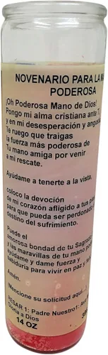Vista 8 de Un perfumado Veladora,La Mano poderosa, Vaso Grande 14 oz veladora novenaria con poderosa oración al reverso (Inglés)