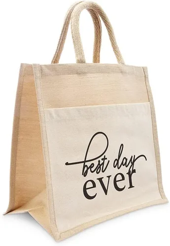 Vista 3 de WEDDINGSTAR Bolso de asas tejido medio personalizado de yute con bolsillo