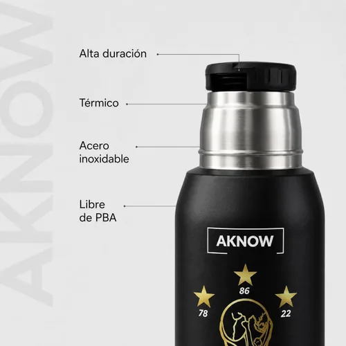 Vista 5 de Thermo Argentino mate agua Copa del Mundo Botella de acero inoxidable con bandera argentina 1LT (negro)