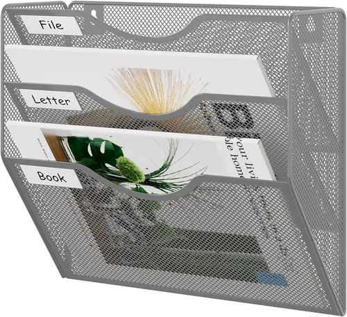 Vista 32 de EasyPAG Office - Carpeta de pared con 3 bolsillos para guardar archivos, organizador de metal para documentos Negro