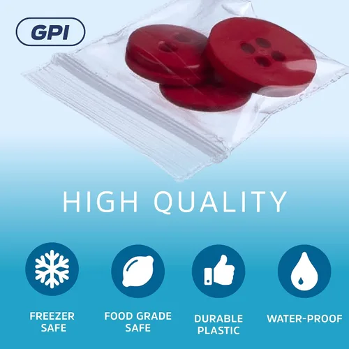 Vista 3 de GPI Paquete de 200 bolsas de plástico transparente con cremallera de 1 pulgada x 1 pulgada de grosor, bolsas de polietileno resistentes y duraderas
