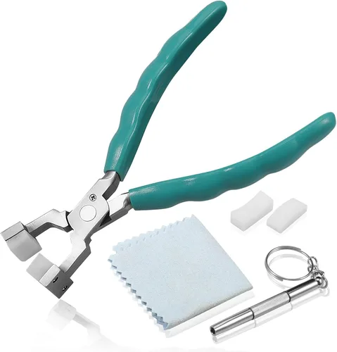 Vista 12 de Alicates de punta doblada de 6 pulgadas, kit de herramientas de reparación y ajuste de lentes de acero inoxidable con destornillador y paño
