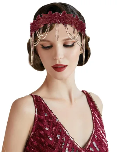 Vista 7 de BABEYOND Diadema de los años 20 con diseño de flapper para mujer, accesorio vintage para el cabello Negro