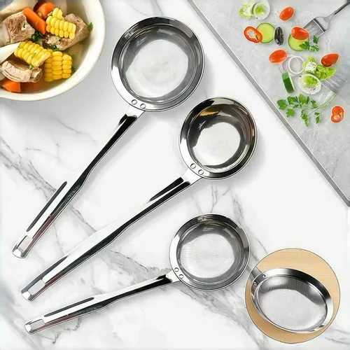Vista 2 de Colador de acero inoxidable de malla fina, colador de malla de acero inoxidable, cuchara purificadora de aceite de cocina, filtro ultra fino