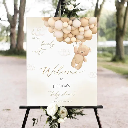 Vista 17 de Cartel de bienvenida personalizado para baby shower, cartel de bienvenida floral de niña, póster de bienvenida de rubor rosa Versión #1