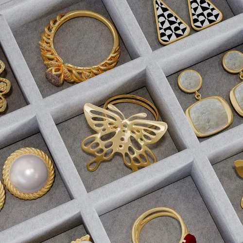 Vista 5 de Harmon Wandyer Organizador de joyas de acrílico con 5 cajones, organizador de almacenamiento de aretes transparente para mujeres y niñas, gris