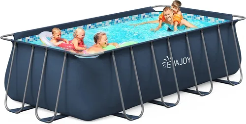 Vista 8 de Evajoy Piscina redonda sobre el suelo con marco de metal para exteriores de 10 pies x 30 pulgadas con fácil instalación, solo piscina
