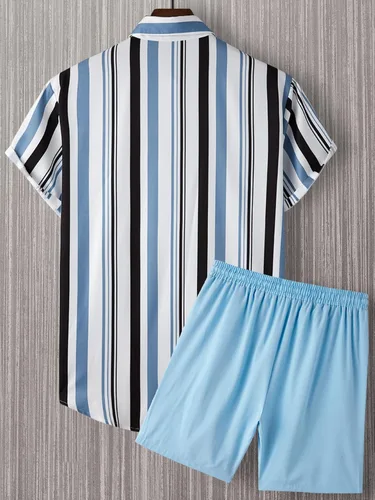 Vista 2 de Floerns Conjunto de dos piezas con camiseta estampada y pantalones cortos con cordón en la cintura para hombre