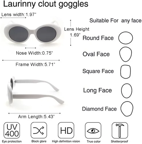 Vista 7 de Auténticas gafas de sol Clout Bold Oval Retro Mod Moda Gafas de sol Clout lente redonda