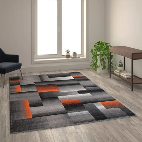 Vista 20 de Flash Furniture Elio Collection - Alfombra de área con patrón de bloques de color, alfombra de olefina azul de pelo alto, alfombra de área de 2 x 3
