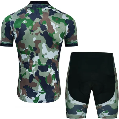 Vista 2 de Conjunto de camiseta de ciclismo para hombre, camiseta de manga corta y pantalones cortos con cojín 3D, traje acolchado para ciclismo