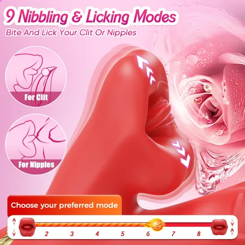 Vista 4 de Juguetes para adultos, vibrador sexual – Vibrador de lengua rosa juguete sexual con 9 aletas y 9 lamidas y 9 vibraciones para punto G y clítoris