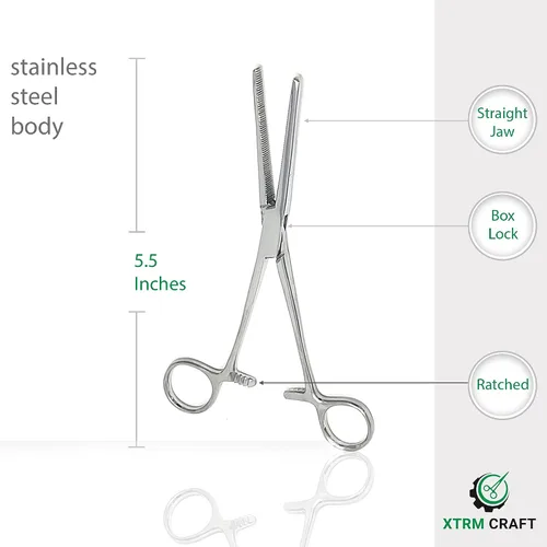 Vista 4 de Pinzas de bloqueo multiusos de hemostático Pean rectas y curvas con dientes serrados, de acero inoxidable - Hemostáticos para enfermeras, fórceps