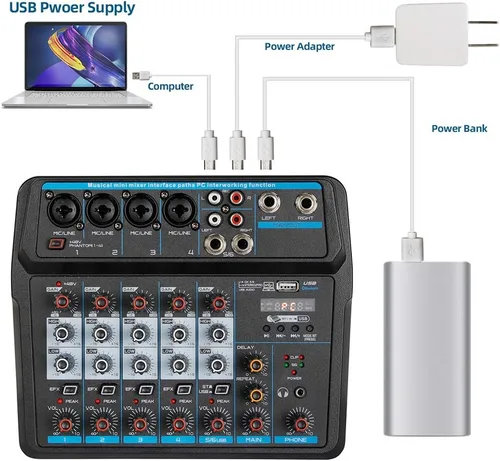 Vista 3 de CNCEST Mezclador de audio profesional, consola de tablero de sonido, interfaz de sistema de escritorio, digital, Bluetooth, USB, estudio en vivo