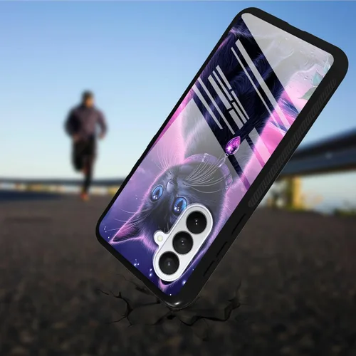 Vista 4 de for Samsung Galaxy A17 5G Phone Case 6.7" with Screen Protector Slim Tempered Glass Back Cover A Purple Cat Design Shockproof Protective Case for