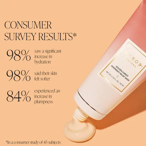 Vista 5 de BYROE Golden Carrot Relief Mask Mascarilla facial durante la noche con colágeno vegano Hidrata intensamente, ilumina y calma la piel reactiva