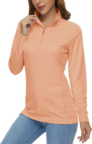Vista 18 de MAGCOMSEN Camiseta de manga larga para mujer, con cremallera de un cuarto 01-Negro