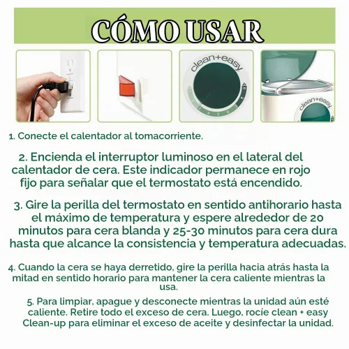 Vista 5 de Clean + Easy Calentador de lujo solamente, calentador de cera controlado termostáticamente con raspador único que evita goteos de cera