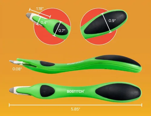 Vista 3 de Bostitch Removedor magnético profesional de grapas fácil, palillo extractor de grapas de color neón, herramienta removedor de grapas para oficina