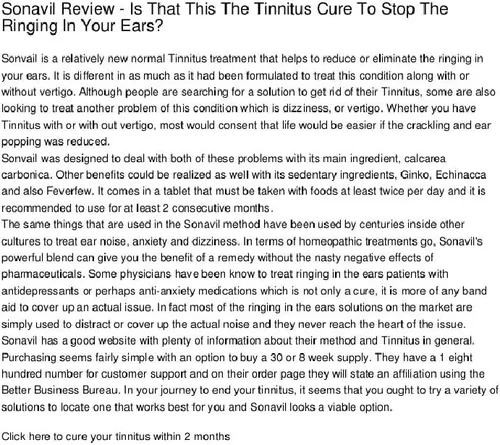 Vista 3 de Alivio del tinnitus que incluye zumbido en los oídos, clics, rugidos, zumbidos con Sonavil natural. Tratamiento #1 para el tinnitus especialmente