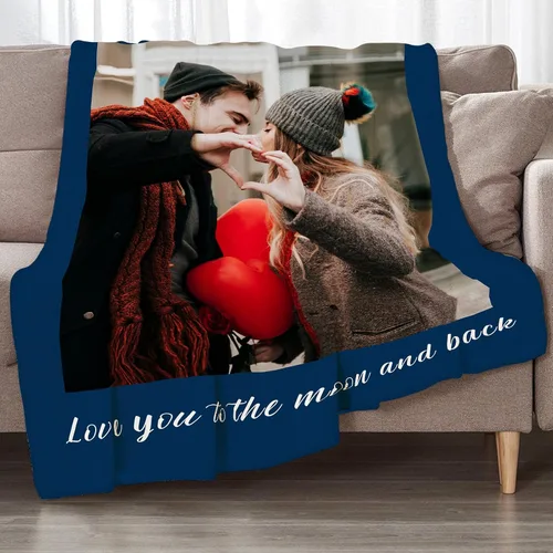 Vista 6 de Manta personalizada con fotos, manta personalizada con fotos con texto en inglés "I Love You", regalo de cumpleaños para novia, novio, esposa