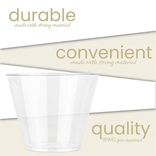 Vista 6 de PLASTICPRO Vasos de plástico desechables de 9 onzas, vasos de diseño antiguo, 100 unidades, transparente