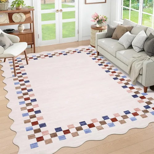 Vista 50 de GarveeHome Alfombra lavable de 5 x 7 pies para sala de estar, alfombra Beige festoneado