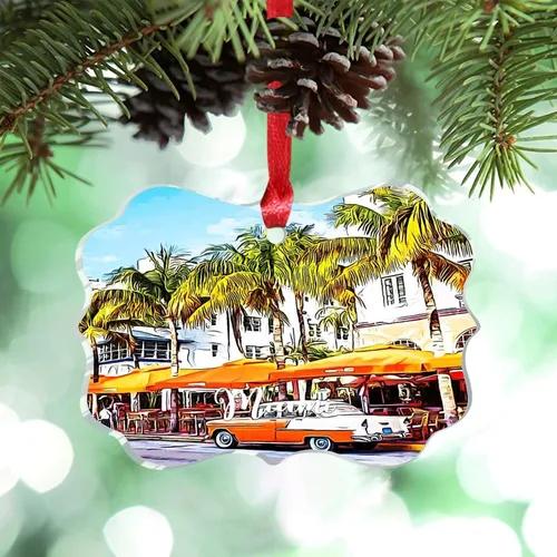 Vista 9 de Los Ángeles Beach California, Estados Unidos, decoración de árbol de Navidad, recuerdo de ciudad de campo, recuerdos de Navidad personalizados