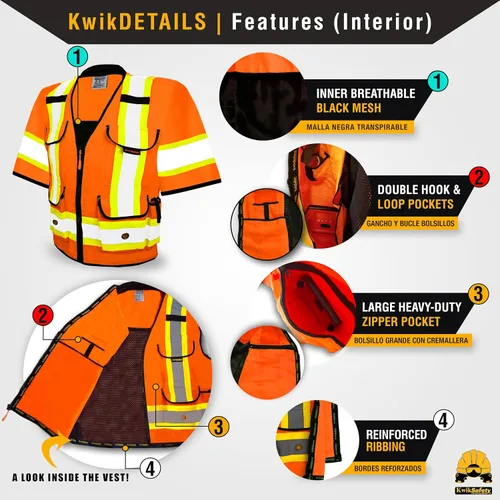 Vista 5 de KwikSafety - Charlotte, NC - GODFATHER Class 3 Safety Vest [CUSHIONED COLLAR] ANSI OSHA High Visibility 9 Pockets Reflective Heavy Duty Mesh Vis