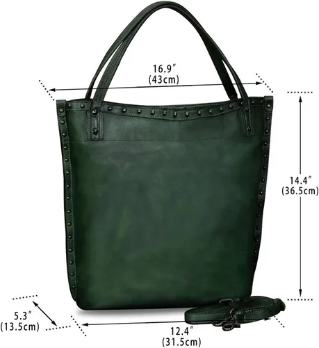 Vista 5 de Bolso de hombro grande de cuero genuino para mujer, bolso de mano vintage de cuero real y bolsos de mano, bolso cruzado