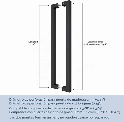 Vista 2 de BARNSMITH Manija de empuje para puerta de granero de 24 pulgadas, manija cuadrada de puerta comercial, forma rectangular de acero inoxidable