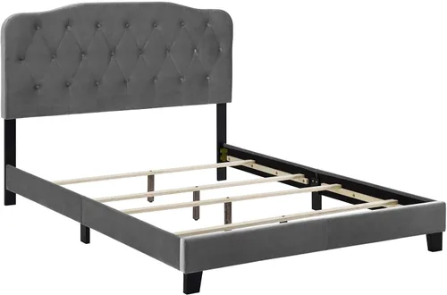 Vista 4 de Modway Amelia - Cama matrimonial tapizada en terciopelo copetudo, color gris