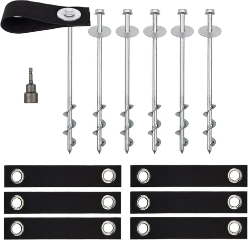 Vista 8 de Anclajes para Trampolín de Viento Fuerte Heavy Duty de 12" Juego de 4/6/8 con Correas, Broca de Taladro - Kit de Anclaje para Trampolín - Anclajes