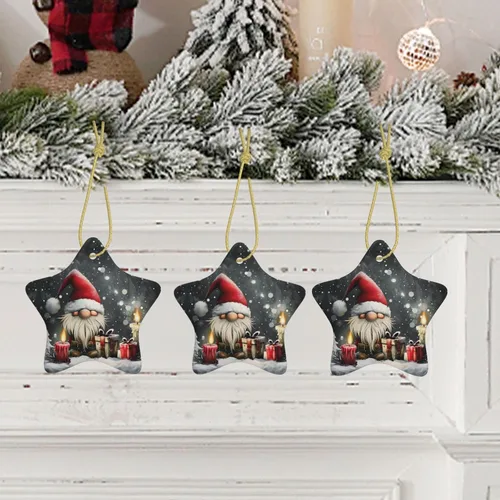 Vista 5 de Adornos colgantes de cerámica para árbol de Navidad, decoración colgante en forma de estrella para suministros de fiesta en interiores y exteriores