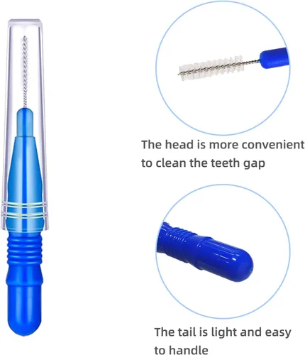 Vista 4 de GOUWEIBA - Juego de 100 piezas desechables para cepillos interdentales, color azul y rojo Braces Brush, Toothpick, Dental Tooth Flossing Head
