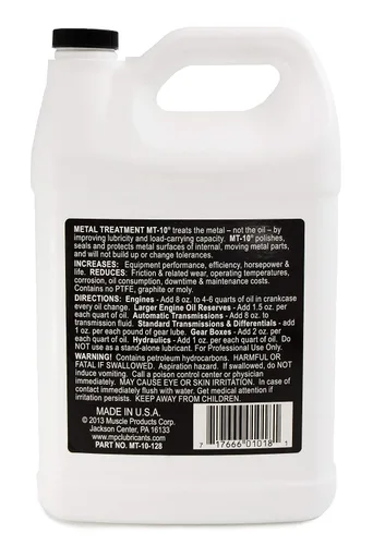 Vista 2 de Muscle Metal Treatment MT-10, 1 galón, aditivo lubricante antifricción