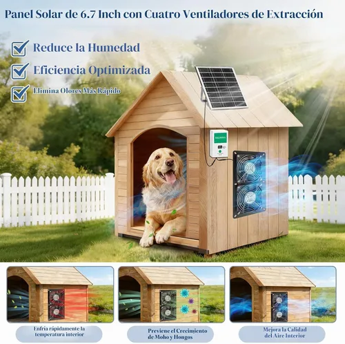 Vista 3 de Extractor solar, panel solar de 25 W y 2 ventiladores con batería de 7500 mAh, impermeable IP68, para gallinero, cobertizo, invernadero, casa