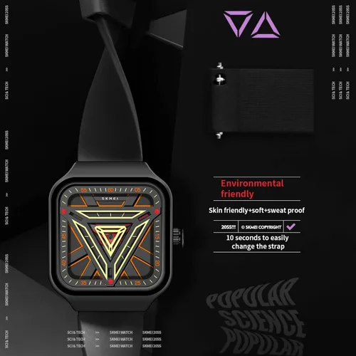 Vista 4 de SKMEI Relojes cuadrados para hombre, retroiluminación LED, pantalla grande, zona multihoraria, reloj deportivo digital para hombre analógico