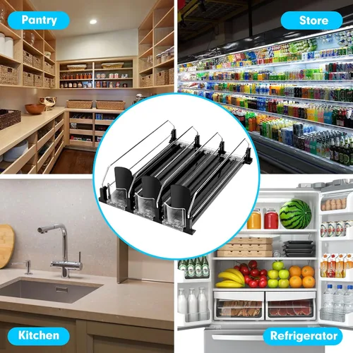 Vista 5 de Dispensador de bebidas para refrigerador, organizador de latas de soda autoempujable para refrigerador, 3 filas han sido montadas, organizador